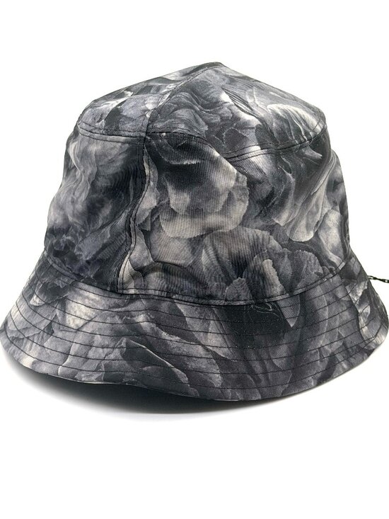 Valentino Garavani Nylon Grey Floral Rose Print Bucket Rain Hat $295
